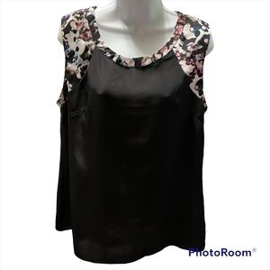 Charlie Jade Size Large Tank Top Black with Floral Accents